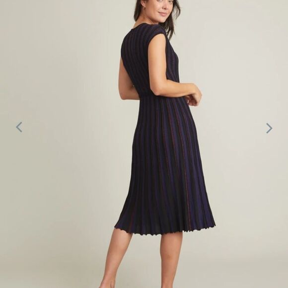 MARINE layer Penny Pleated Midi Dress in Black Rainbow Lurex - Picture 4 of 7